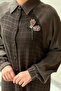 Fuat Gürşen Fabric Mix Brooch Detailed Glitter Square Patterned Shirt - 4