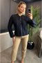 Navy Blue Knitwear Cardigan with Lurex Fine Woven Detail - 5