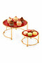 Set of 2 Shiny Gold Small Size Metal Presentation Plates Serving Plates Red Plexiglass - 3