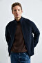 Ardan Cotton Blend Zippered High Collar Knitwear Cardigan Navy Blue - 5