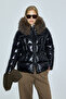 Klemantın Women's Detachable Fur Hooded Goose down Inflatable Coat Black - 2