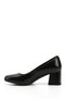 Women's Black Patent Leather Blunt Toe Medium Thick Heeled Genuine Leather Shoes - 6