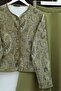 Ethnic Patterned Top Buttoned Scuba Suit - Olive - 6