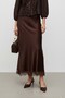 Satin Lace Detailed Long Skirt-20729 Brown - 3