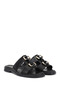 Women's Black Buckle Casual Slippers - 3