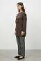 Women's Crew Neck Long Tunic with Front Zipper and Stone Detail - 10768Tun Brown - 3