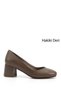 Women's Mink Antique Blunt Toe Medium Thick Heeled Genuine Leather Shoes