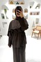 Asymmetrical Cape Button Detailed Suit - Brown - 2