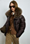 Mother Women's Fur Goose down Inflatable Coat Brown - 6