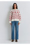 New Year's Themed Ecru Sweater Oversized / Wide Cut 1710804-70057 - 2