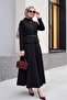 Diagonal Suit with Front Zipper Pocket Detail and Belted Skirt - Black - 3