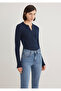 Button Detailed Navy Blue T-Shirt Fitted / Fitted Cut 1612915 -82318 - 2