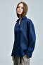 Barrı Women's Linen Shirt Navy Blue - 5