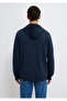Hooded Zippered Navy Blue Basic Sweatshirt 0S10423-70490 - 6