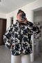 Premium Flower-Patterned Zippered Fleece - Black - 3