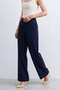 Women's High Waist Fabric Trousers - Navy Blue - 2
