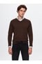 Ds Damat Regular Fit Brown Plain V-Neck Knitwear Sweater - 4