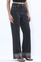 High Waist Wide Leg Jeans with Plaid Detail on the Hem - 6
