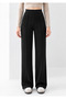 Women's Black Modal Wide-Leg Piped High-Waist Soft-Textured Elastic-Waist Stretch Fabric Trousers - 3