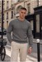 Leone Anti-Peeling Anti-Pilling Hairless Knitted Crew Neck Men's Sweater - Smoked - 3