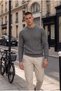 Leone Anti-Peeling Anti-Pilling Hairless Knitted Crew Neck Men's Sweater - Smoked - 5