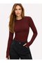 Women's 100% Cotton Basic Blouse with Finger Detail and Long Sleeves - Burgundy