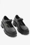 Black Genuine Leather Serrated Thick Sole Buckle Women's Loafer Shoes