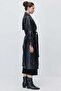 Women's Faux Leather Belted Trench Coat - 5