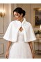 Collared Long Brooch Fur Stole Bridal Bolero Shawl Invitation Poncho Jacket Off-White - 6