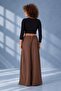 Women's Brown Oversize Micro Satin Palazzo Wide Leg Trousers Compatible with S-3Xl - 4