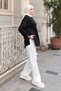 Women's Crew Neck Sleeve Slit 2 Thread Combed Cotton Basic Tunic 3239 Black - 5