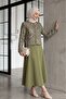 Ethnic Patterned Top Buttoned Scuba Suit - Olive - 4