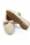 Ecru Soft Plush Textured Lightweight Comfortable Form Home Shoes with Gold Metal Buckle Detail - 3
