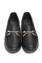 Black Leather Look Textured Wedge Heels with Metal Accessory Detail, Comfortable Fit Casual Shoes - 3