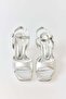 Gray Patent Leather Textured Thin Heeled Ankle Strap Single Strap Simple Design Shoes - 3