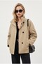 Stone Cotton Blend Stand Collar Raglan Sleeves Buttoned Side Pockets Comfortable Fit Trench Coat - 2