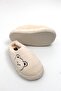 Beige Plush Textured Closed-Front House Slippers with Embroidered Teddy Bear Detail, Suitable for Daily Use - 2