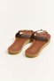 Tan Leather Look Textured Thick Strap Metal Accessory Detailed Open Front Casual Slippers - 3