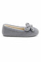 Gray Plush Fabric Soft Textured Flexible Form Bow Detailed Non-Slip Sole Home Ballet Flats - 2