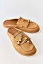 Beige Suede Textured Soft Sole Mule Slippers with Tassels and Bead Detailing for Daily Use