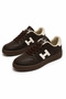 Brown Leather Look Faux Leather Laced Flat Sole Daily Comfortable Sports Shoes