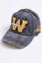 Smoked Denim Washed Adjustable Metal Buckle Cap with Vintage Detail and Letter Embroidery
