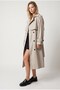 Stone Viscose Blended Double-Breasted Collar Belted Side Pockets Button Detailed Relaxed Fit Trench Coat - 4