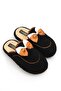 Black Plush Textured Practical Daily Home Garden Outdoor House Slippers with Ribbon Accessories - 2