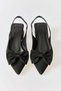 Black Thick Heeled Pointed Toe Slingback Shoes with Elastic Back Strap and Bow Detail - 3
