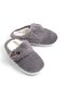 Gray Soft Plush Textured Comfortable Sole Two-Button Detailed Lightweight House Slippers
