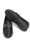 Black Leather Look Textured Wedge Heels with Metal Accessory Detail, Comfortable Fit Casual Shoes - 2