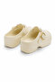Ecru Gold Buckle High Platform Sole Six Centimeter Heeled Sabo Slippers - 3