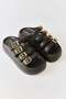 Black Lightly Textured High Sole Non-Slip Daily Slippers with Gold Buckle Detail - 2
