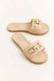 Beige Flexible Textured Lightweight Thick Banded Gold Buckle Accessory Daily Use Slippers